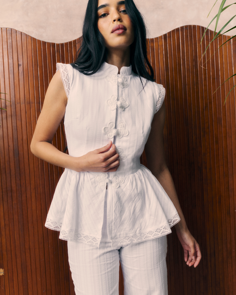 Shanghai Embroidery White Vest